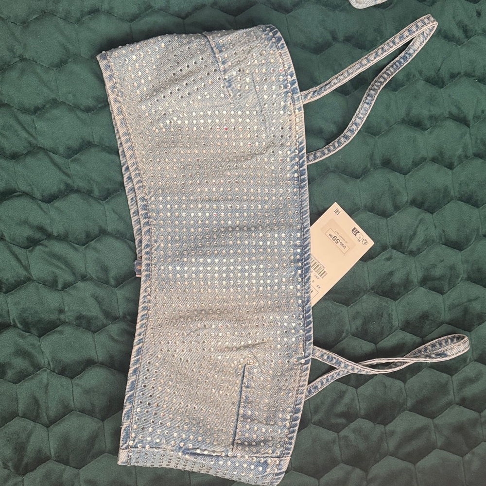 Zara Sparkling Denim Crop Top Sz Med
